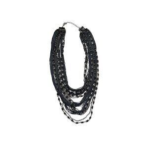 Multi-Strand Black Beaded & Chain Statement Necklace Adjustable Clasp 15 3/4"